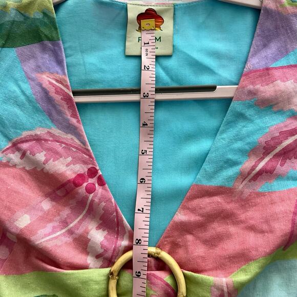 FARM RIO BEACH VIBE CUTOUT LINEN-BLEND MINI VACATION DRESS Small - Picture 9 of 11